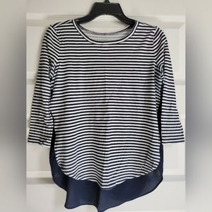 Loft Outlet navy and white mixed-media shirt